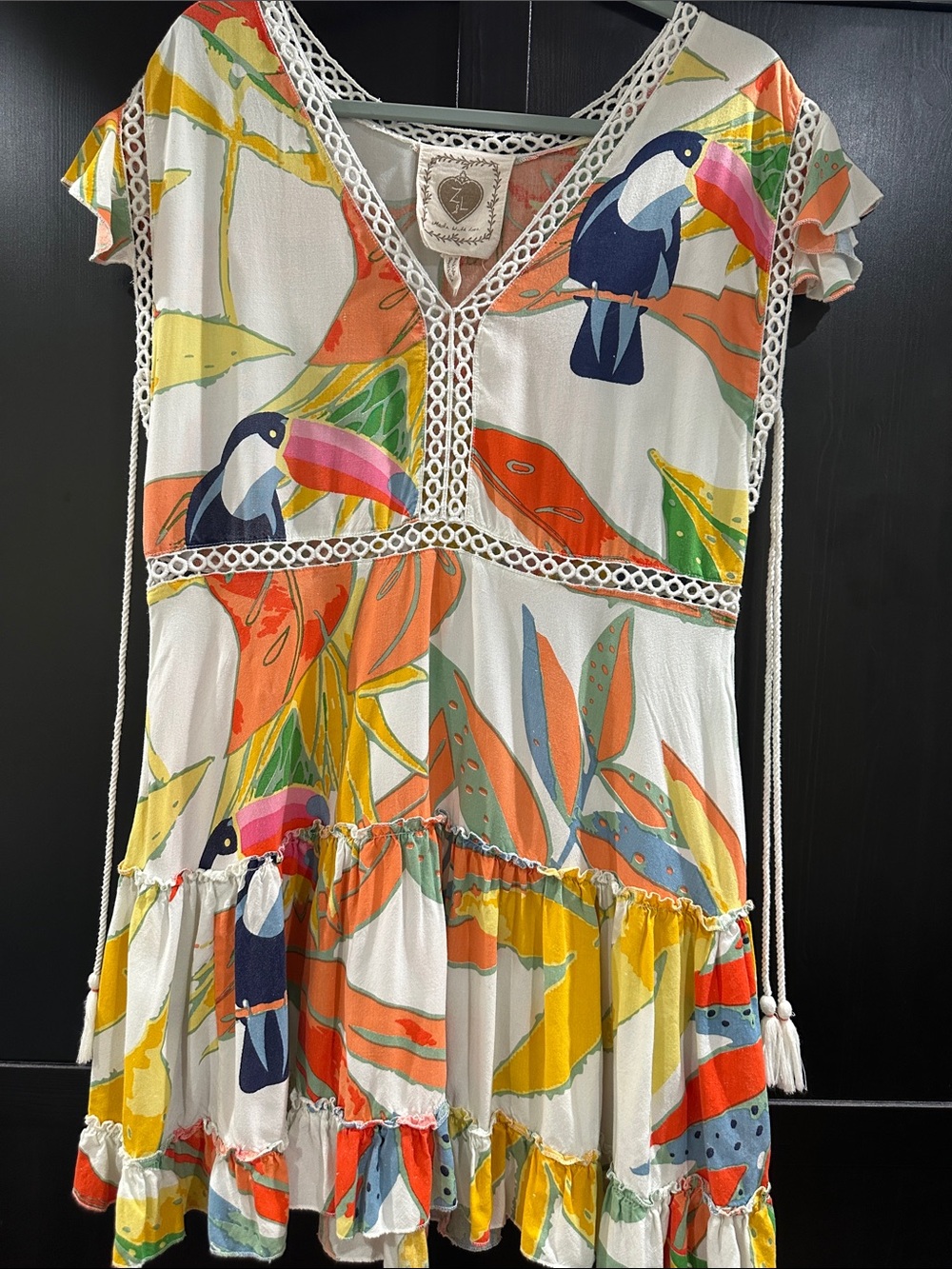 Z & L Tropical Toucan Mini Dress in White Multi - Lightweight Summer Style